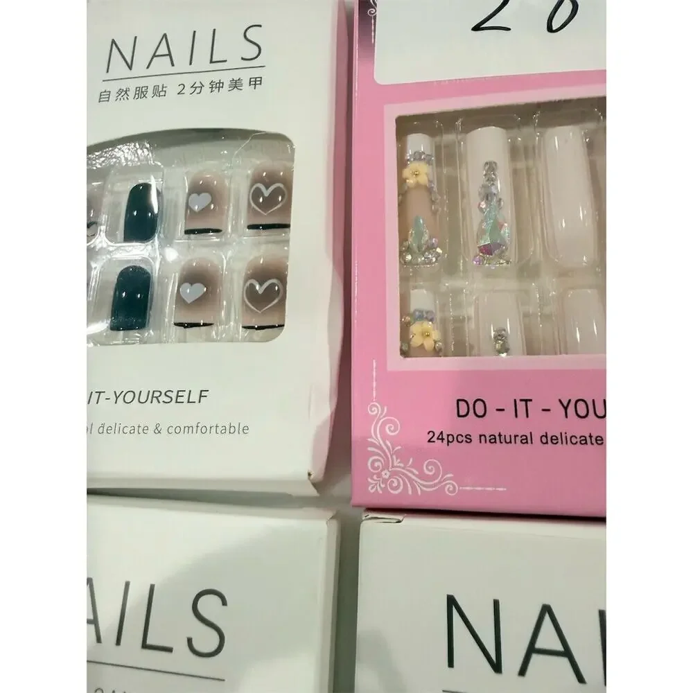 Lot of 4 Press-On Nail Sets 96 Total Nails Multicolor 3D Assorted Designs